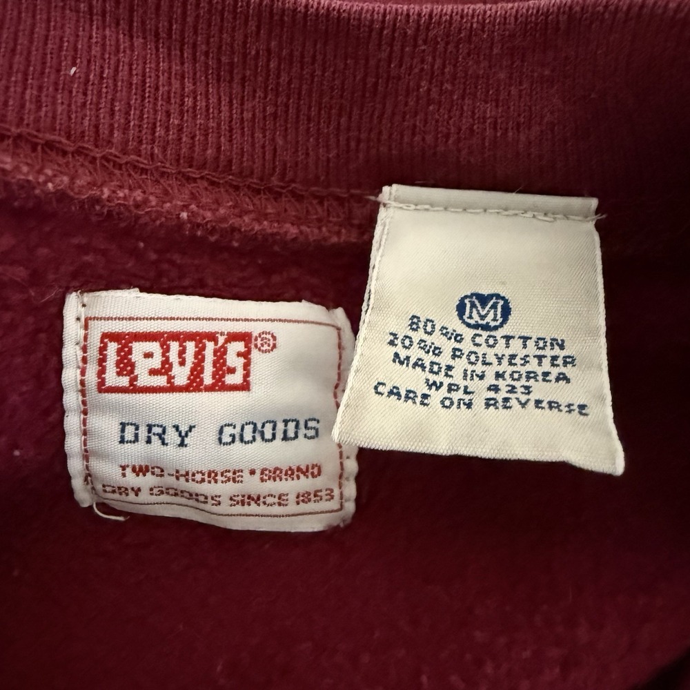 VINTAGE LEVIS Dry Goods JEANS‎ CREWNECK SWEATSHIRT Medium Burgundy - Picture 4 of 6